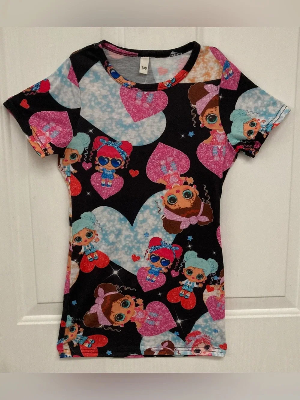 💕🌟💖🌟💕Cute XL Short Sleeve T-Shirt/Dress w/Hearts & LOL type Dolls. Like New.